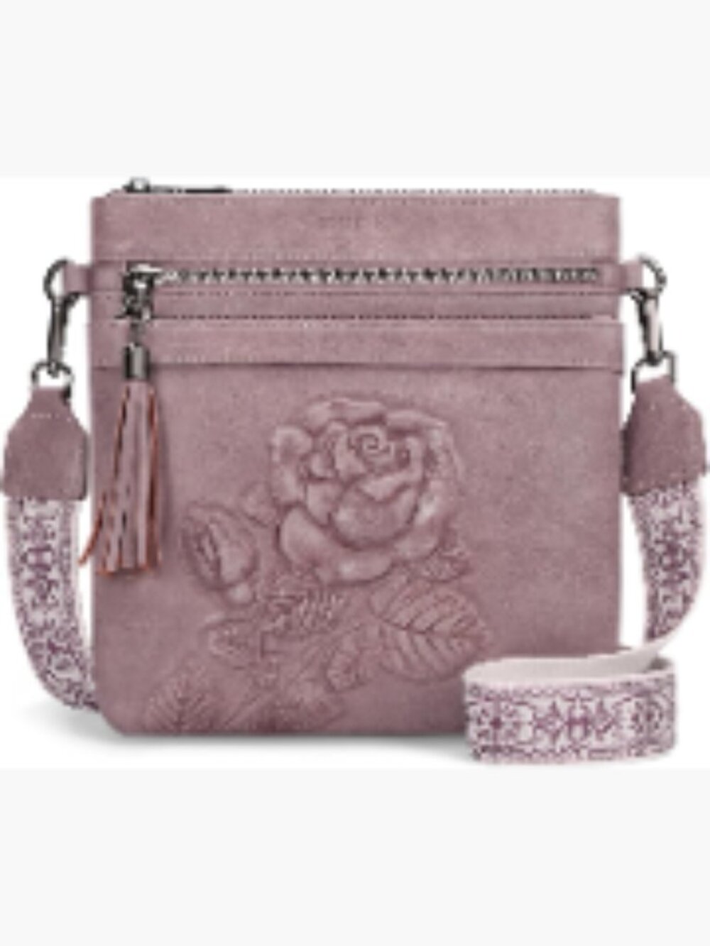 Vegan Leather Crossbody Purse Floral Embossed Multi-Pocket Adjustable Wide Strap - Picture 1 of 7
